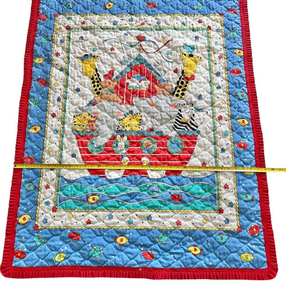 Vintage Sue Dreamer Noah's Ark quilt biblical Christian religious nursery 43x35 - Picture 3 of 8